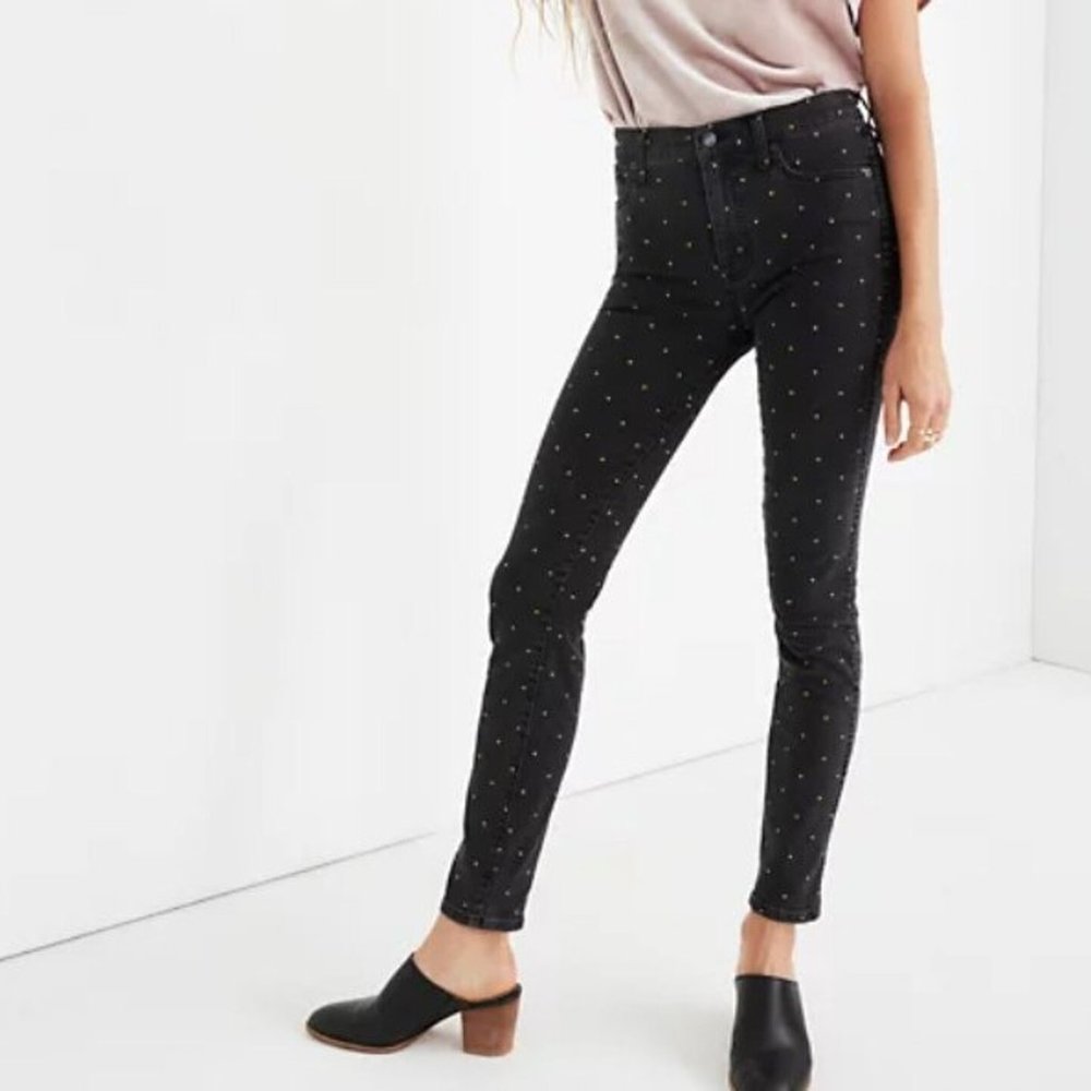 9" High-Rise Skinny Jeans with Metallic Dot